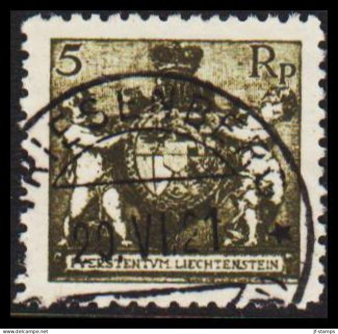 1921. LIECHTENSTEIN. Landeswappen Mit Putten. 5 Rp. Perf 12½.  LUXUS CANCEL.  (Michel 48B) - JF544591 - Gebraucht