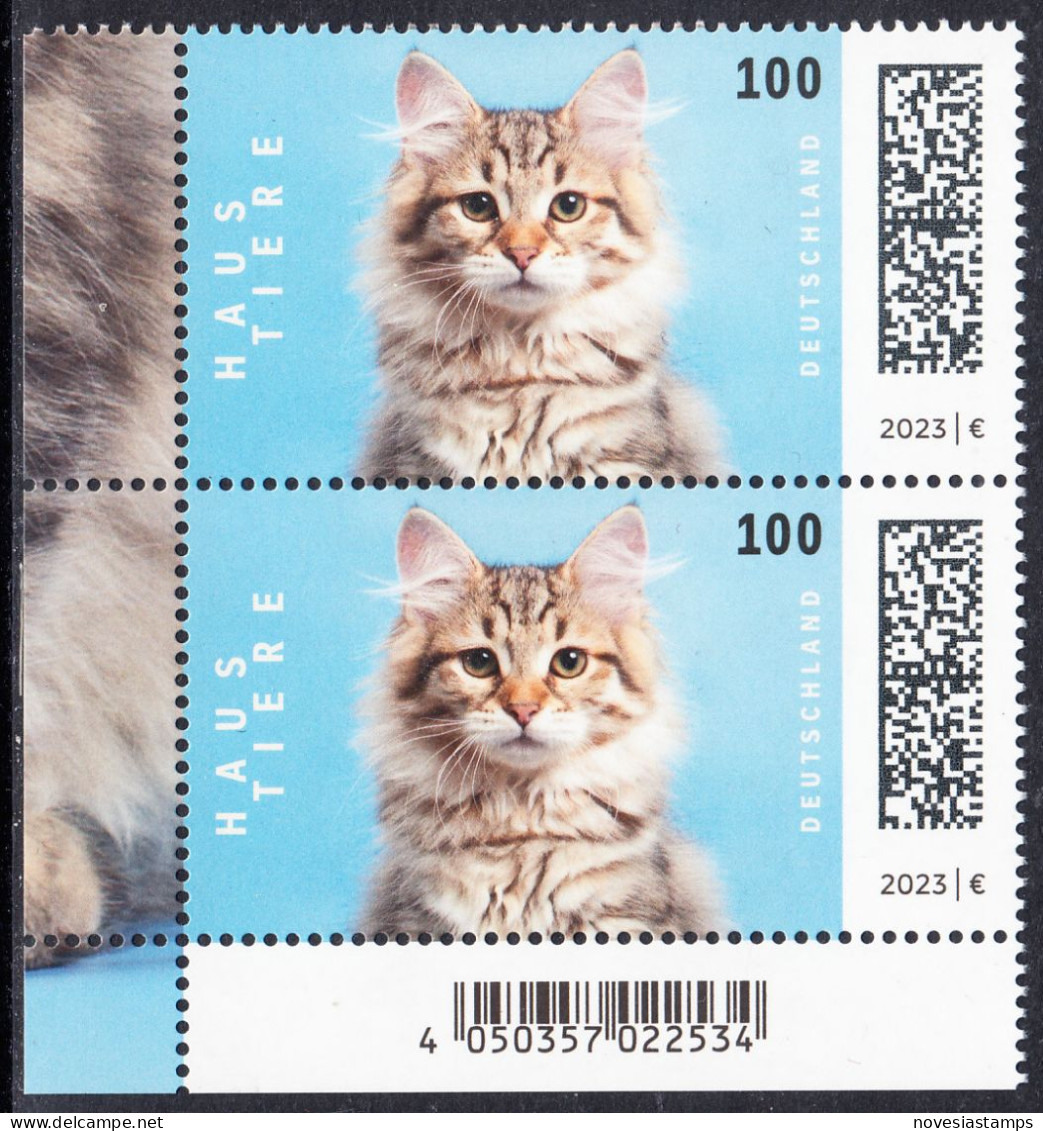 !a! GERMANY 2023 Mi. 3748 MNH Vert.PAIR From Lower Left Corner - Pets: Cats - Unused Stamps