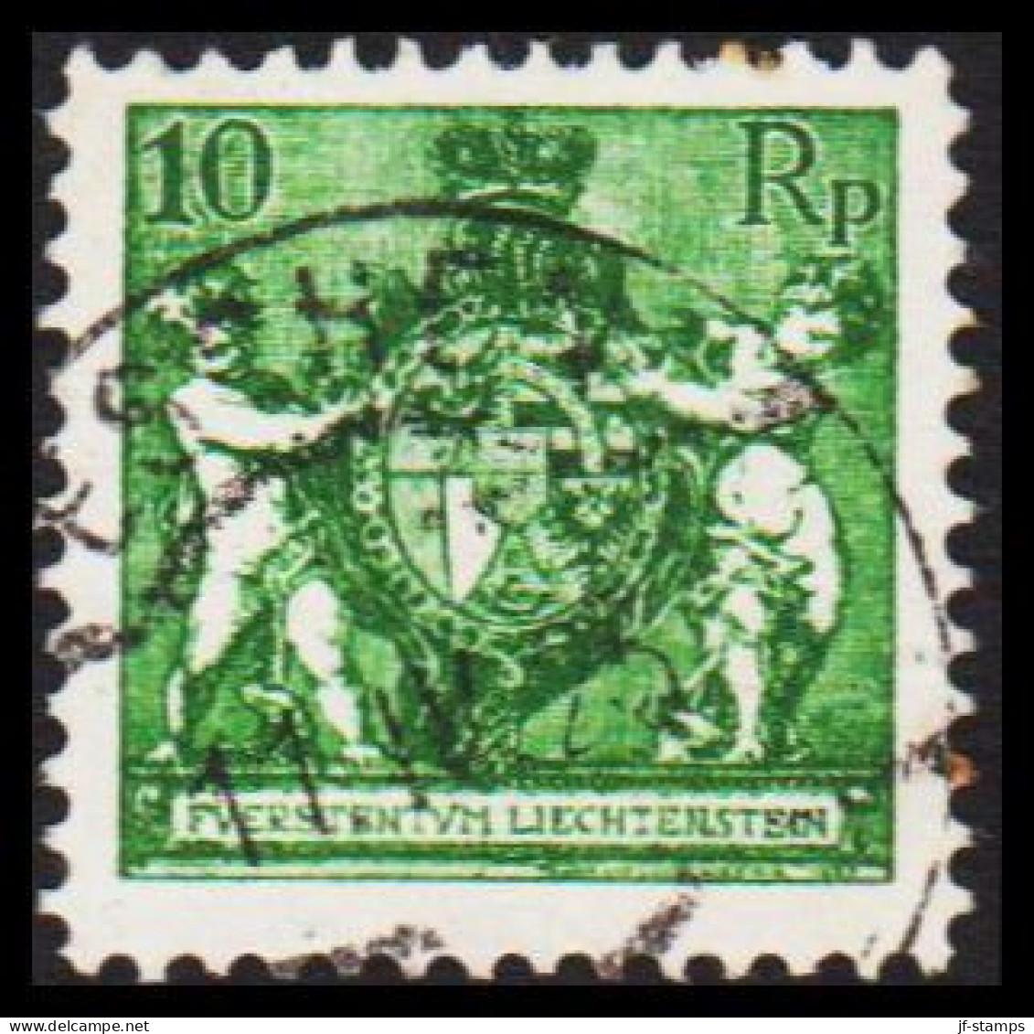 1924. LIECHTENSTEIN. Landeswappen Mit Putten. 10 Rp. Perf 11½.  Watermark. (Michel 51B) - JF544598 - Usados