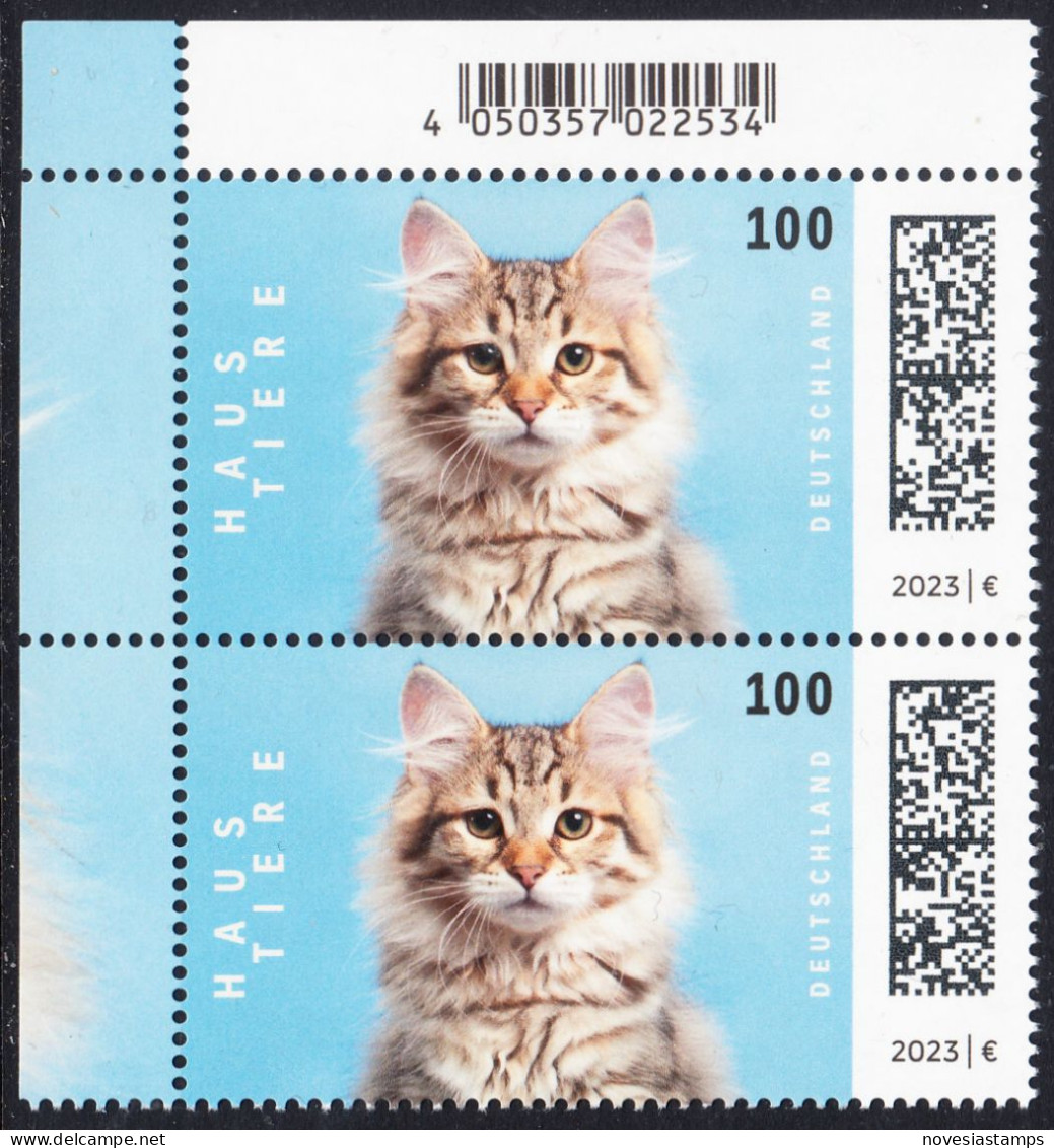 !a! GERMANY 2023 Mi. 3748 MNH Vert.PAIR From Upper Left Corner - Pets: Cats - Unused Stamps