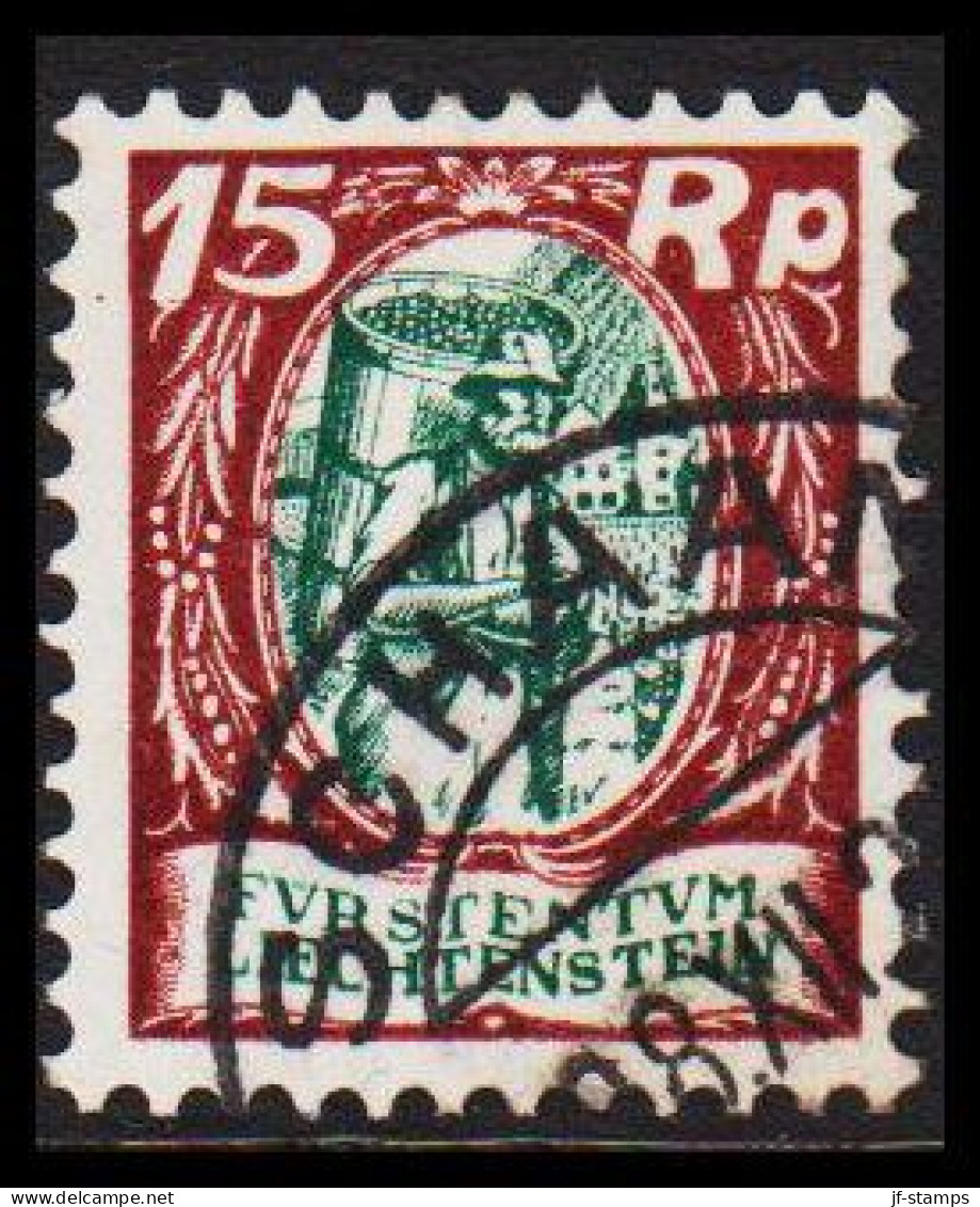 1924. LIECHTENSTEIN. Wine Grapes Harvest (Winzer) 15 Rp. (Michel 69) - JF544601 - Gebraucht