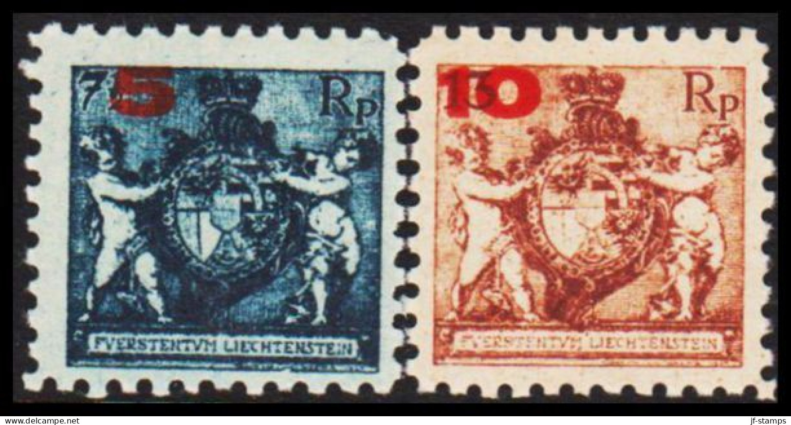 1924. LIECHTENSTEIN. Landeswappen Mit Putten. Surcharge 5 And 10. Perf 9½.  Never Hinged.... (Michel 61-62 A) - JF544604 - Ongebruikt