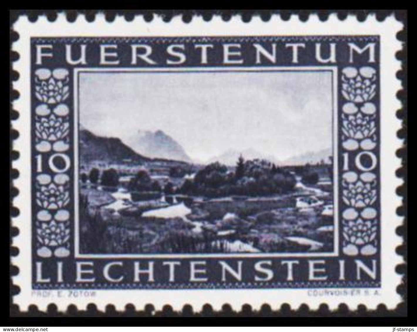 1943. LIECHTENSTEIN. Binnenkanal 10 Rp. Never Hinged. (Michel 218) - JF544609 - Unused Stamps