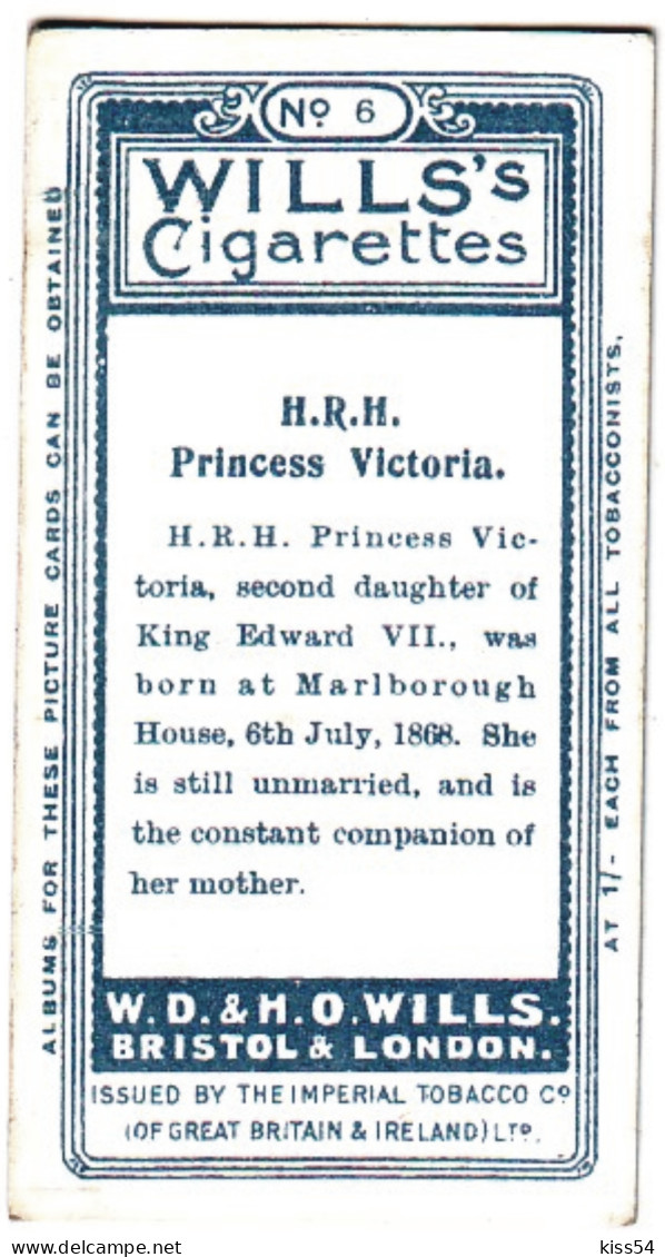 RF 15 - 6 Princess Victoria - United Kingdom - WILLI'S CIGARETTES - 1916 ( 68 / 36 Mm ) - Royal Families