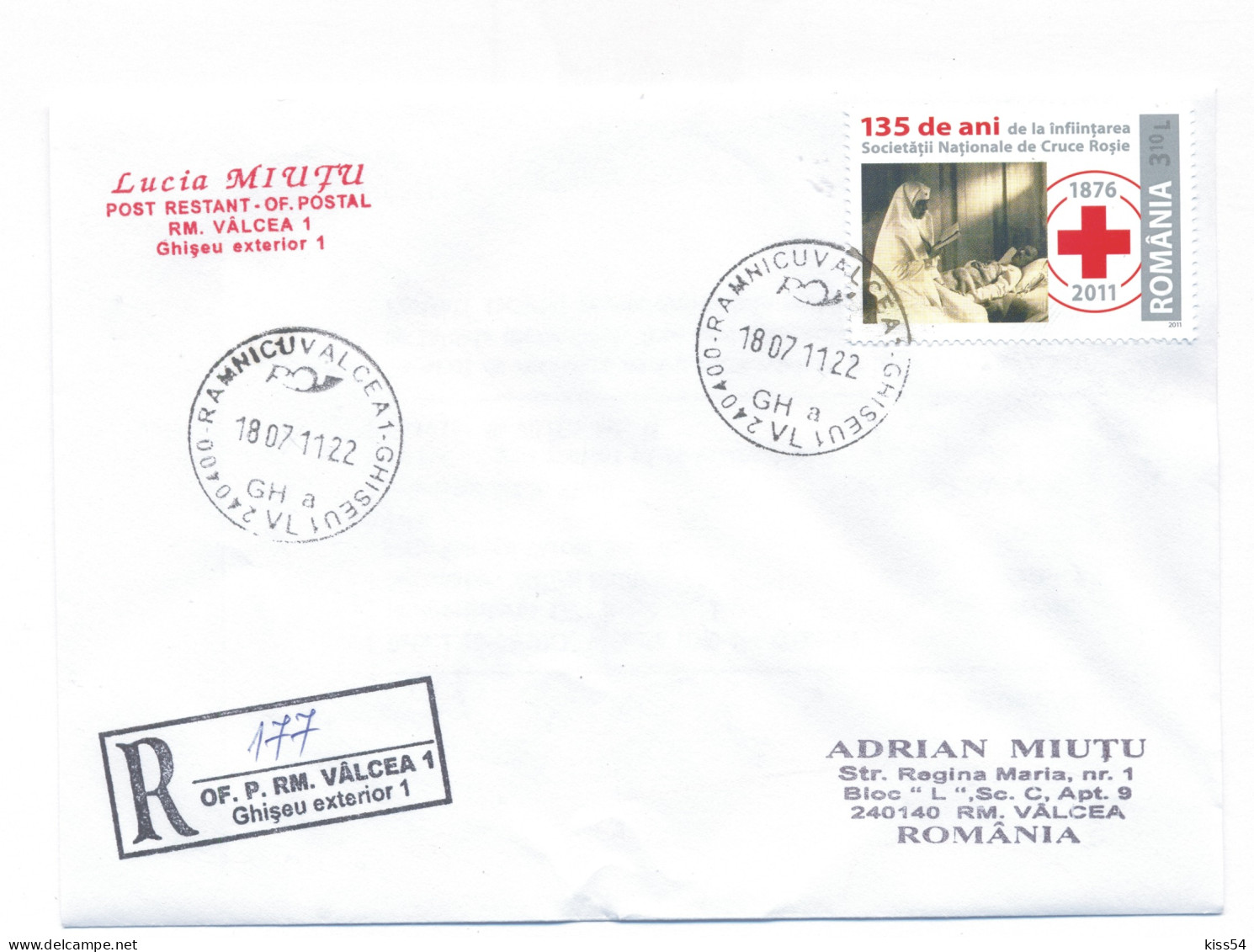 NCP 19 - 177-a RED  CROSS, Romania, Queen MARY - Registered - 2011 - Red Cross