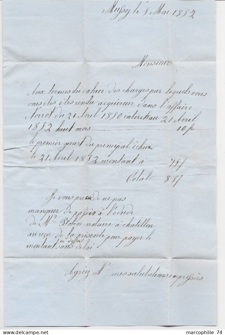 MUSSY SUR SEINE 5 MAI 1852 LETTRE TAXE 25DT POUR COTE D'OR CURSIVE EN ARRIVEE AISEY SUR SEILLE - 1849-1876: Période Classique