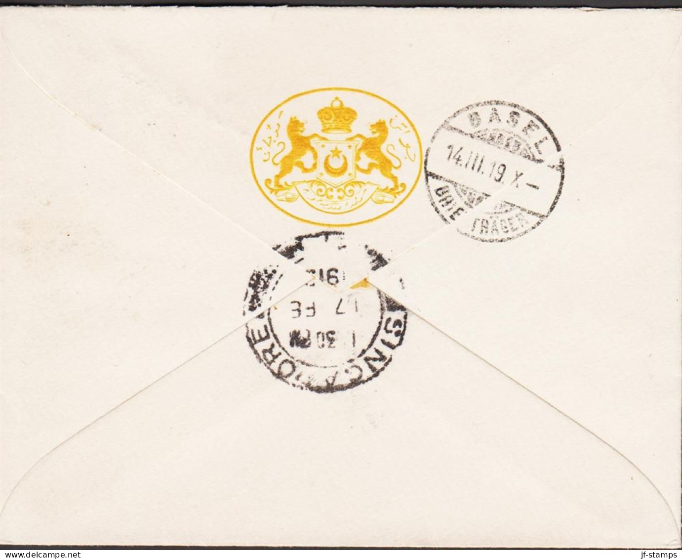 1919. JOHORE. Sultan Ibrahim 2 Ex 10 CENTS. On Rare And Beautiful Small Registered Envelope To... (Michel 75) - JF544629 - Johore
