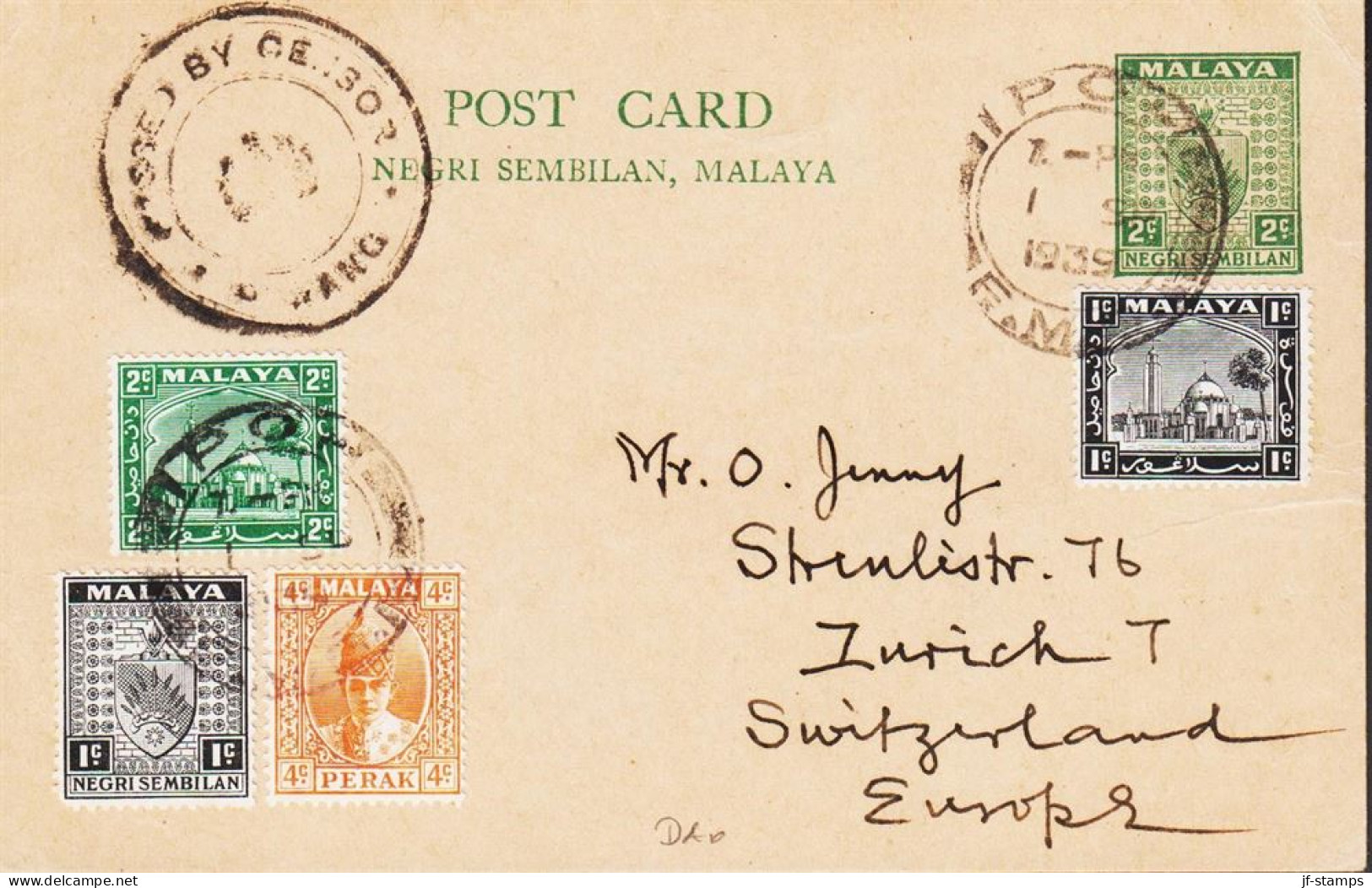 1935-1941. NEGRI SEMBILAN. Seal 2 C. POST CARD With Perak 4c And Selangor 1c & 2c And 1 C NEG... (Michel 20+) - JF544630 - Negri Sembilan