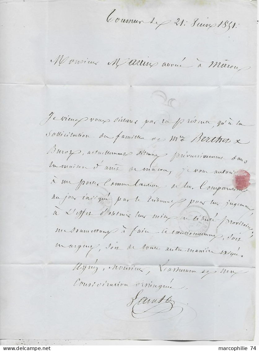 SAONE ET LOIRE TYPE 14 TOURNUS 21 JUIN 1851 LETTRE TAXE 25 DT POUR MACON - 1849-1876: Période Classique