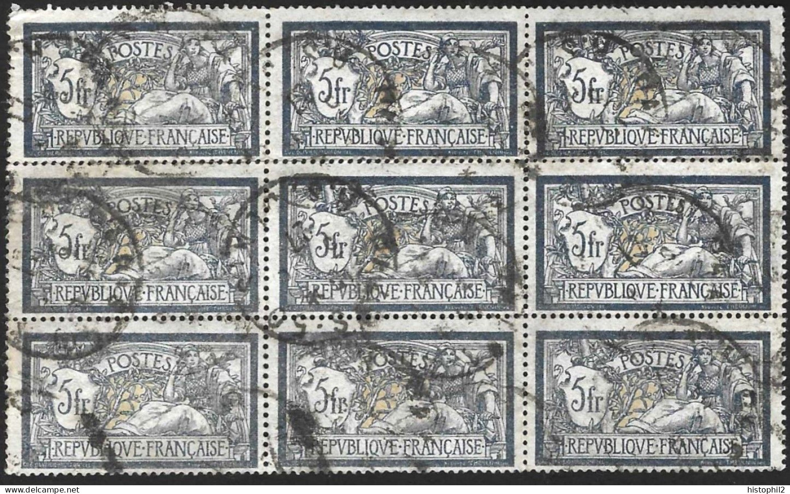 Bloc De 9 Exemplaires Oblitérés Paris 50 1927 Du 5 F Merson (n° 123) TB à Moins De 5 % De La Cote - 1900-27 Merson
