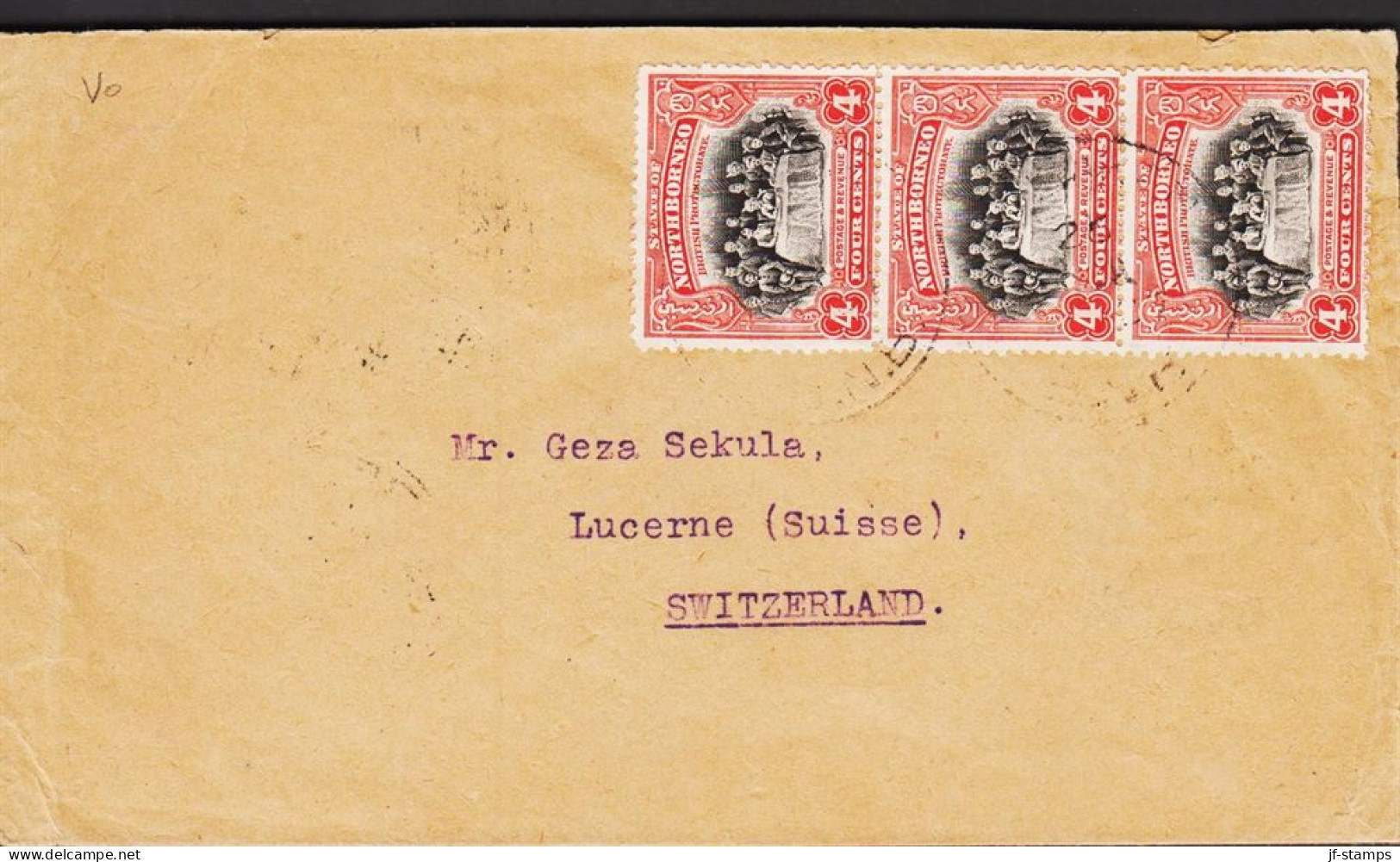 1927. NORTH BORNEO. Country Motives. 4stripe 4 C. Perf. 12½ Sultan Sulu With Allied Negotiati... (MICHEL 201) - JF544633 - Sabah