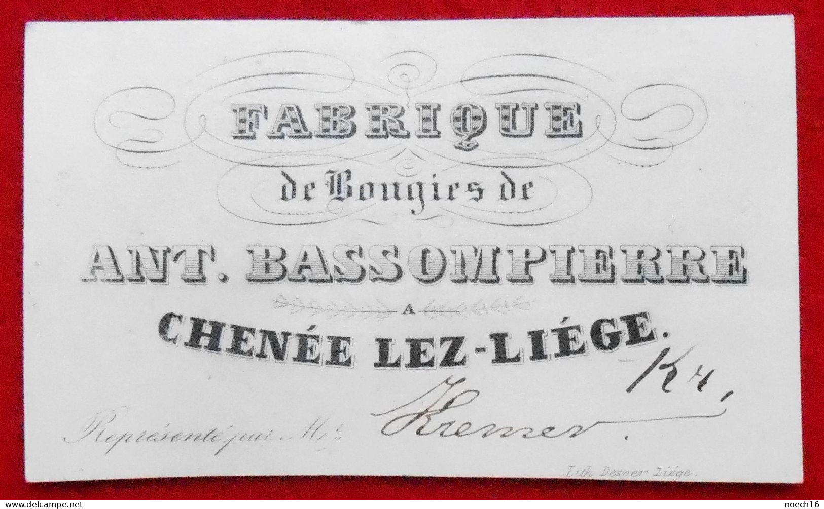 Carte Porcelaine Chenée Lez-Liège Fabrique De Bougies Ant. Bassompierre - Porcelana