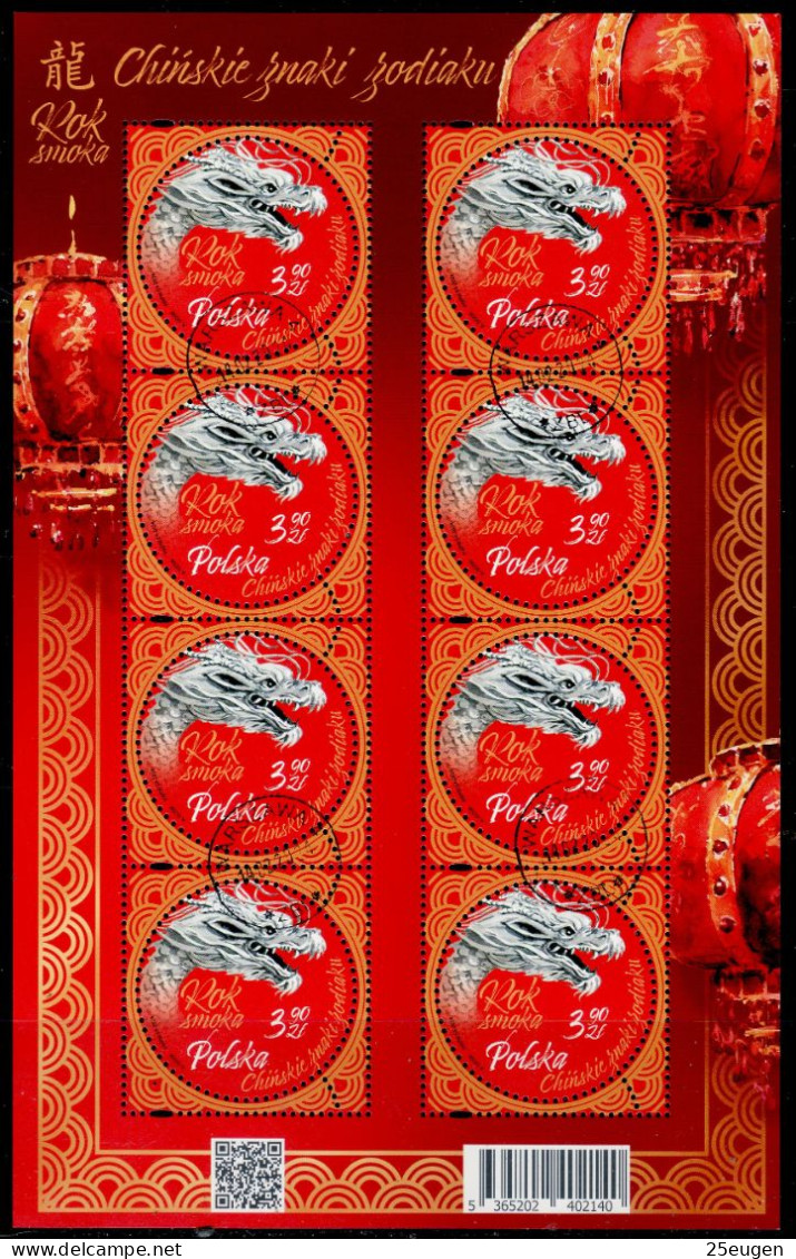 POLAND 2024 CHINESE ZODIAC SIGNS DRAGON  MS USED - Oblitérés