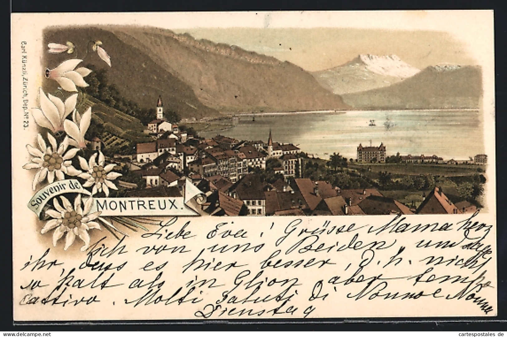 Lithographie Montreux, Panoramablick Vom Berg  - Montreux