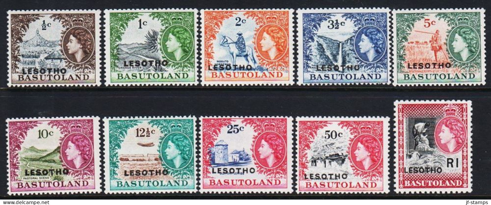 1966. LESOTHO. LESOTHO Overprint On Stamps From BASUTOLAND, Complete Set With 10 Stamps. Nev... (Michel 5-14) - JF544635 - Lesotho (1966-...)