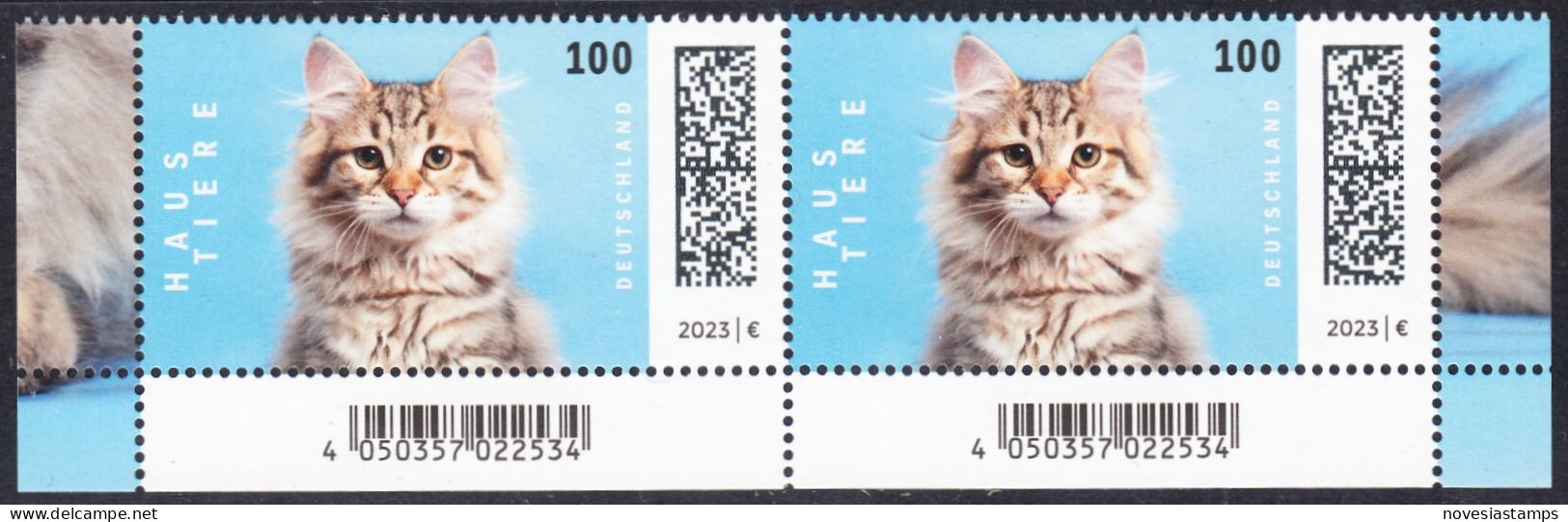 !a! GERMANY 2023 Mi. 3748 MNH Horiz.PAIR From Lower Right & Left Corner - Pets: Cats - Nuovi