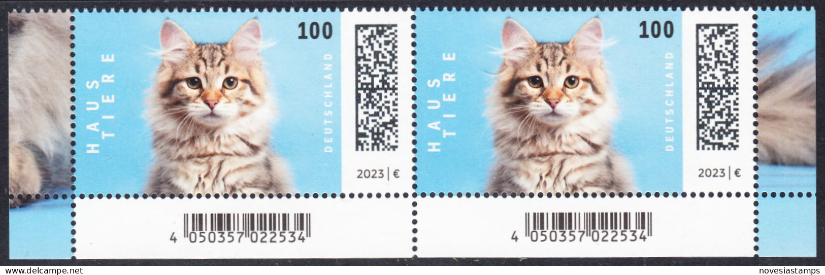 !a! GERMANY 2023 Mi. 3748 MNH Horiz.PAIR From Lower Right & Left Corner - Pets: Cats - Unused Stamps