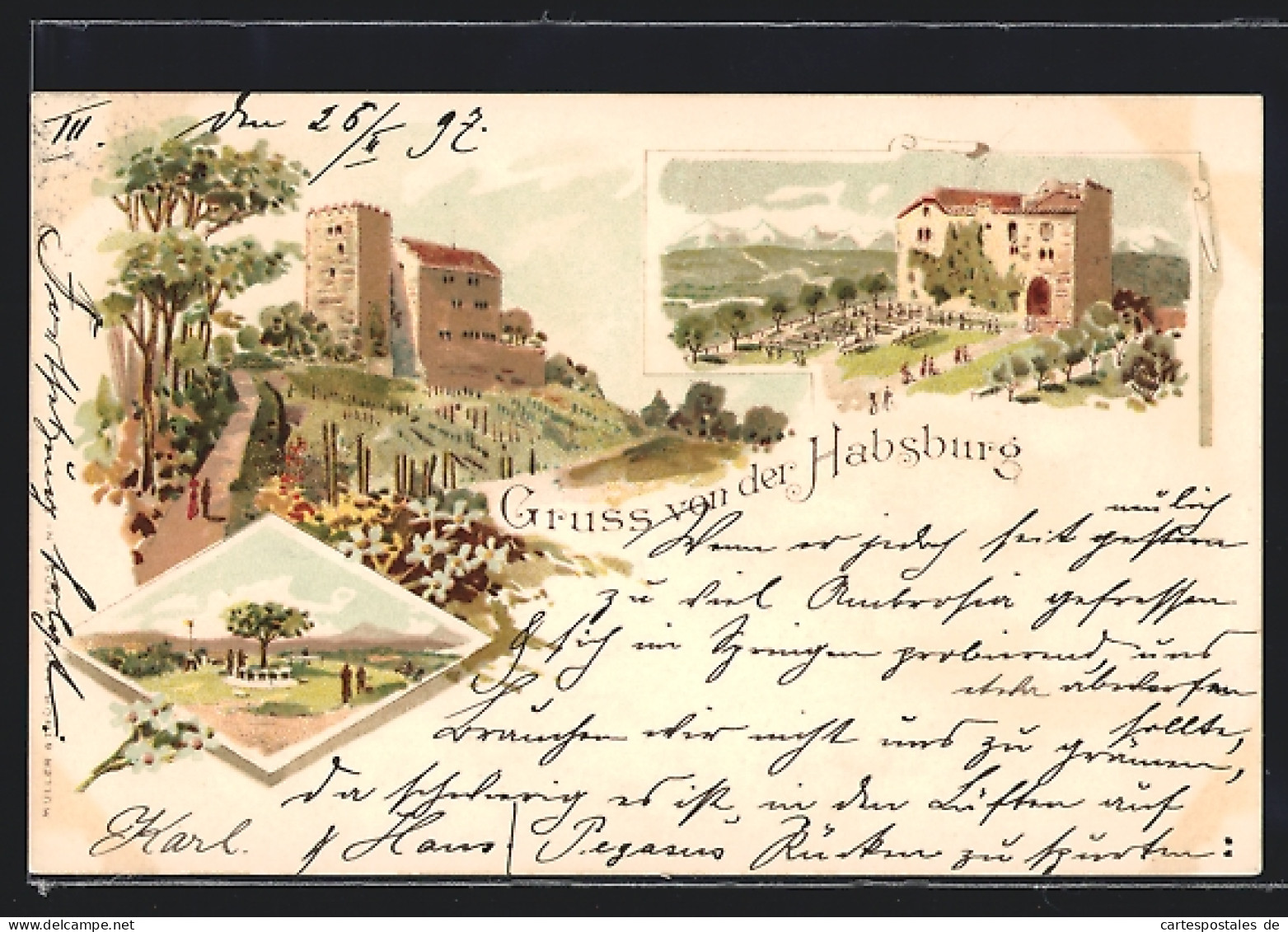 Lithographie Habsburg, Weg Zur Burg, Gartenidylle, Alpenpanorama  - Autres & Non Classés