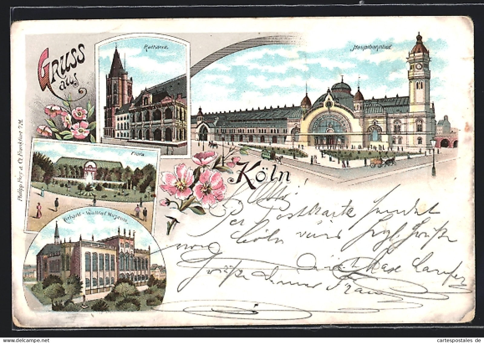 Lithographie Köln, Rathaus, Flora Und Hauptbahnhof  - Köln