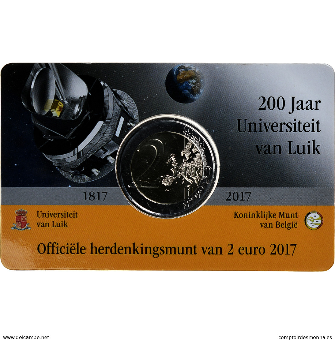 Belgique, 2 Euro, 200 Ans - Université De Liège, Coin Card, 2017, Bruxelles - België