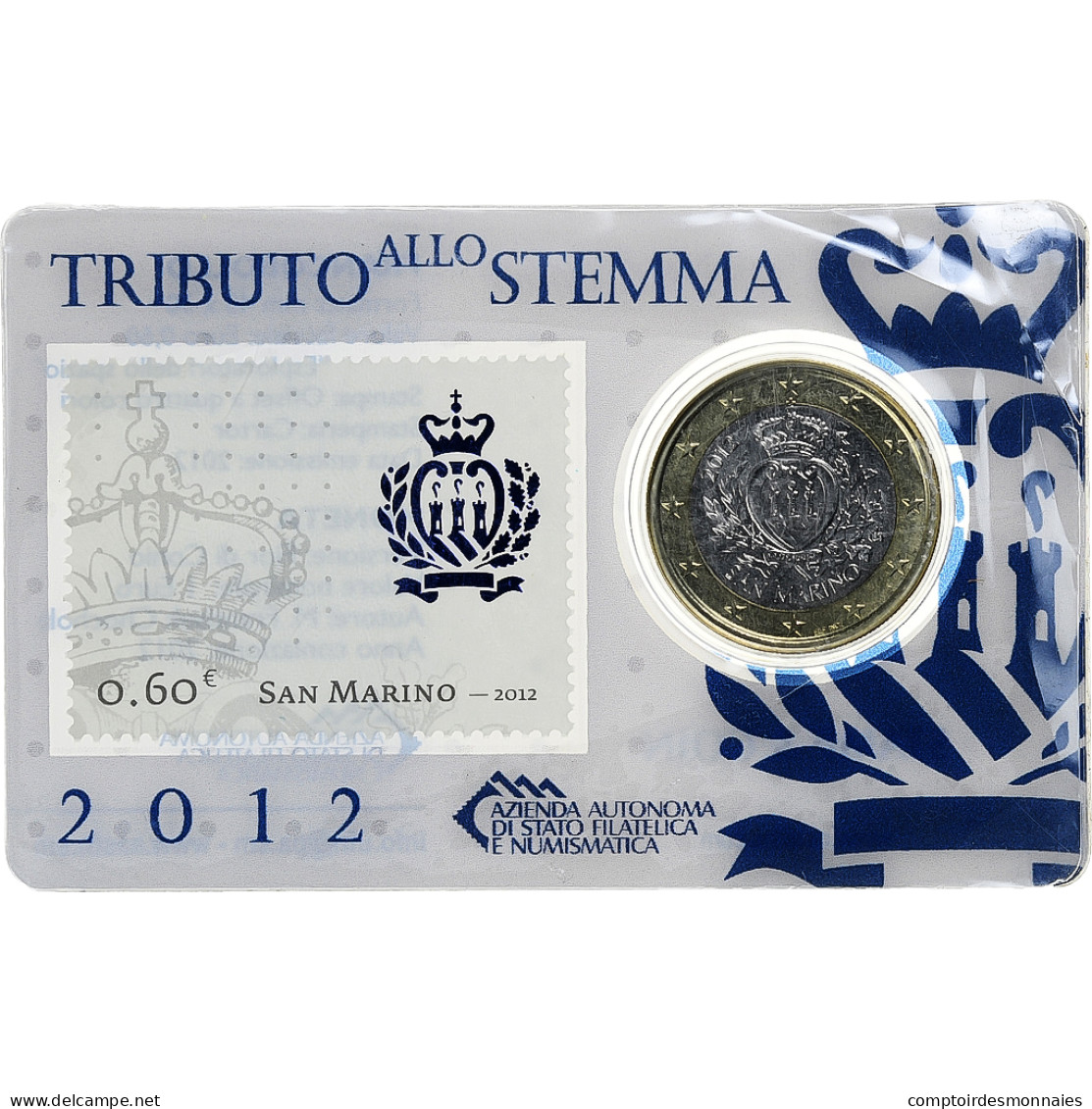 Saint Marin , Euro, Tributo Allo Stemma, Stamp And Coin Card, 2012, Rome - San Marino