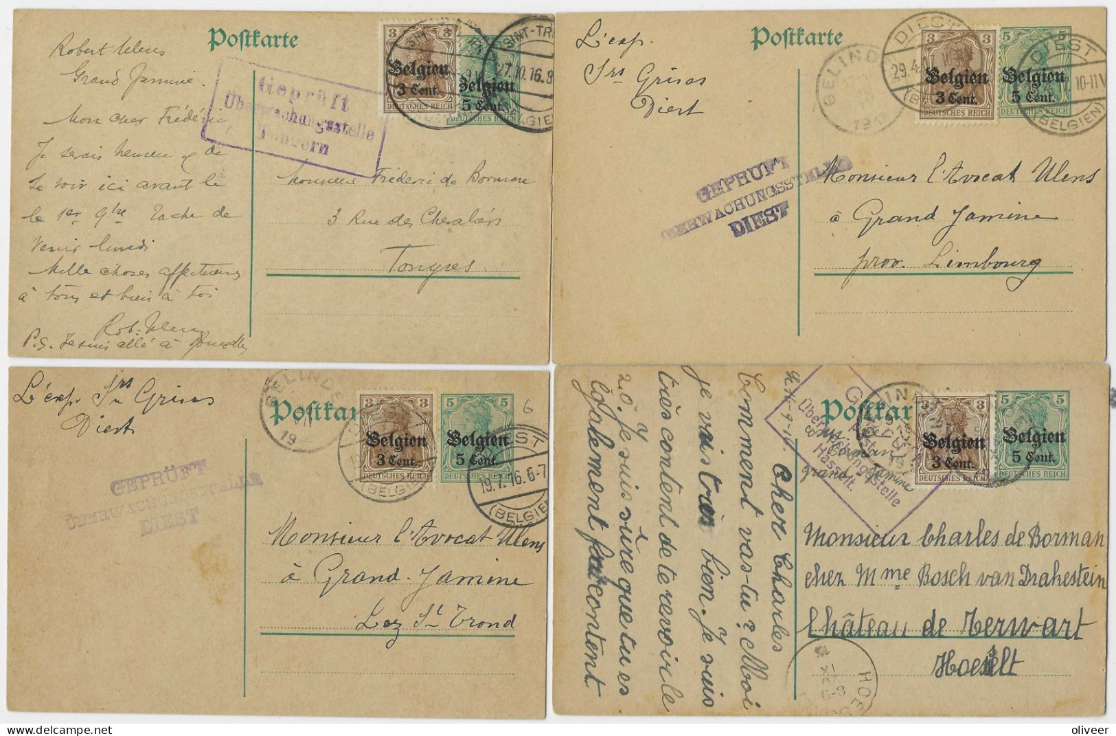 4 X Postkarte - GEPRUFT - Stempels ST.TRUIDEN - DIEST - GELINDEN - Sonstige & Ohne Zuordnung