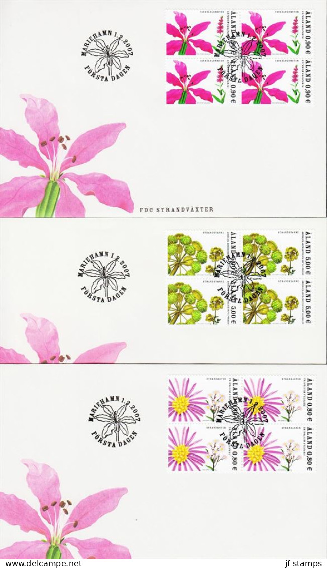 2007. ÅLAND. BEACH FLOWERS In Complete Set In 4blocks On 3 FDC.  (Michel 274-276) - JF544669 - Aland