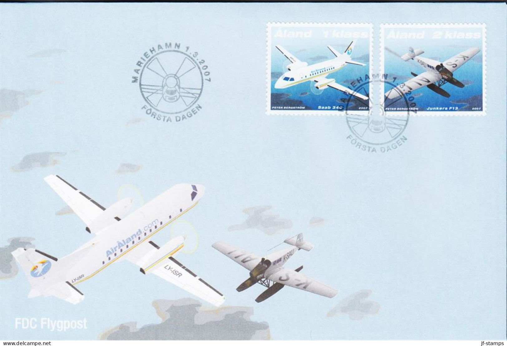 2007. ÅLAND. 1 Klass + 2 Klass Airplanes Saab 340 And Junkers F13 In Complete Set On FDC.... (Michel 277-278) - JF544671 - Aland