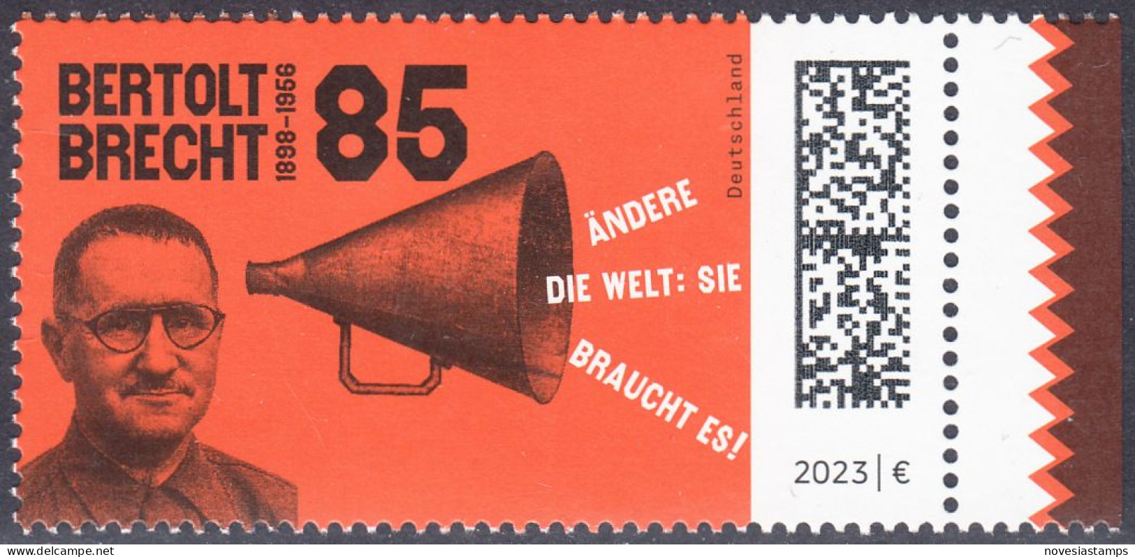 !a! GERMANY 2023 Mi. 3749 MNH SINGLE W/ Right Margin (a) - Bertold Brecht, Dramatist - Neufs