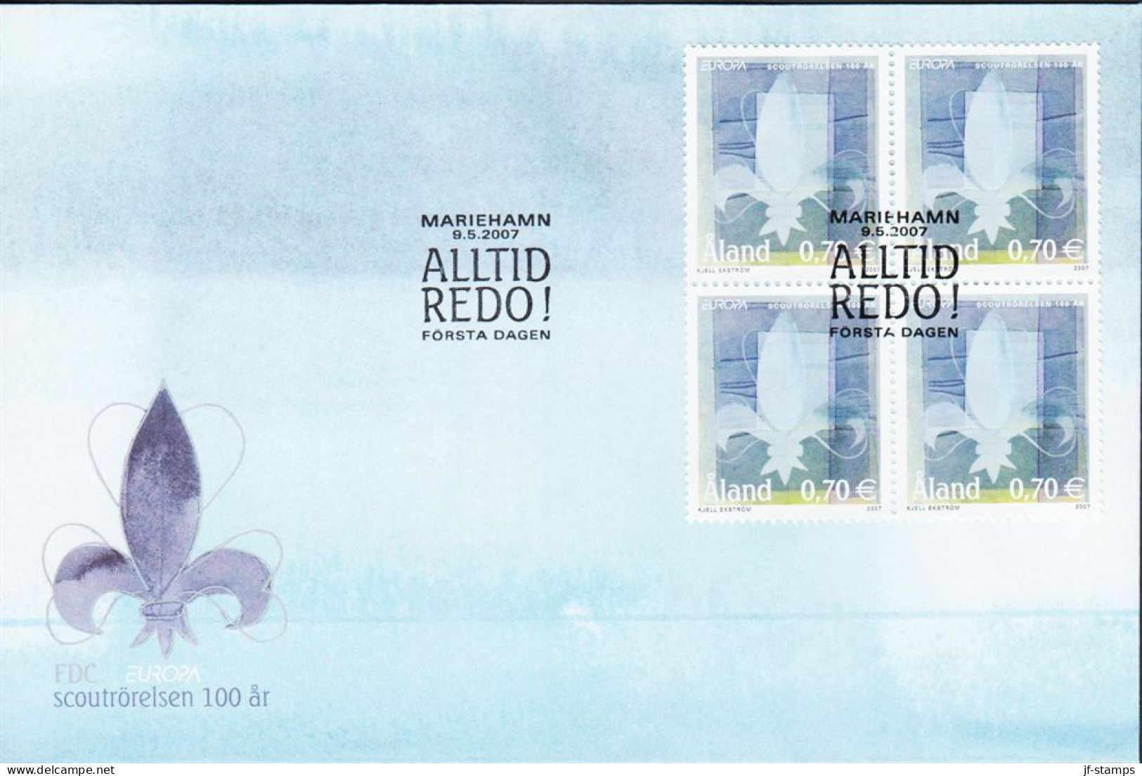 2007. ÅLAND. EUROPA Scout In 4block On FDC.  (Michel 281) - JF544676 - Aland