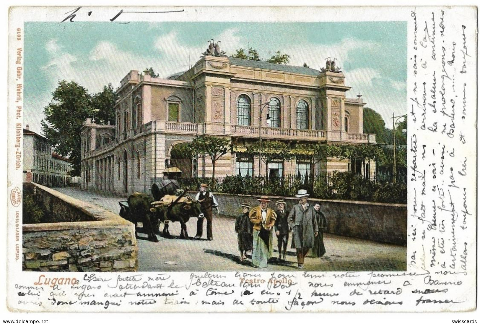 LUGANO: Teatro Arollo Belebt Mit Ochsengespann Und Besuchern 1902 - Lugano