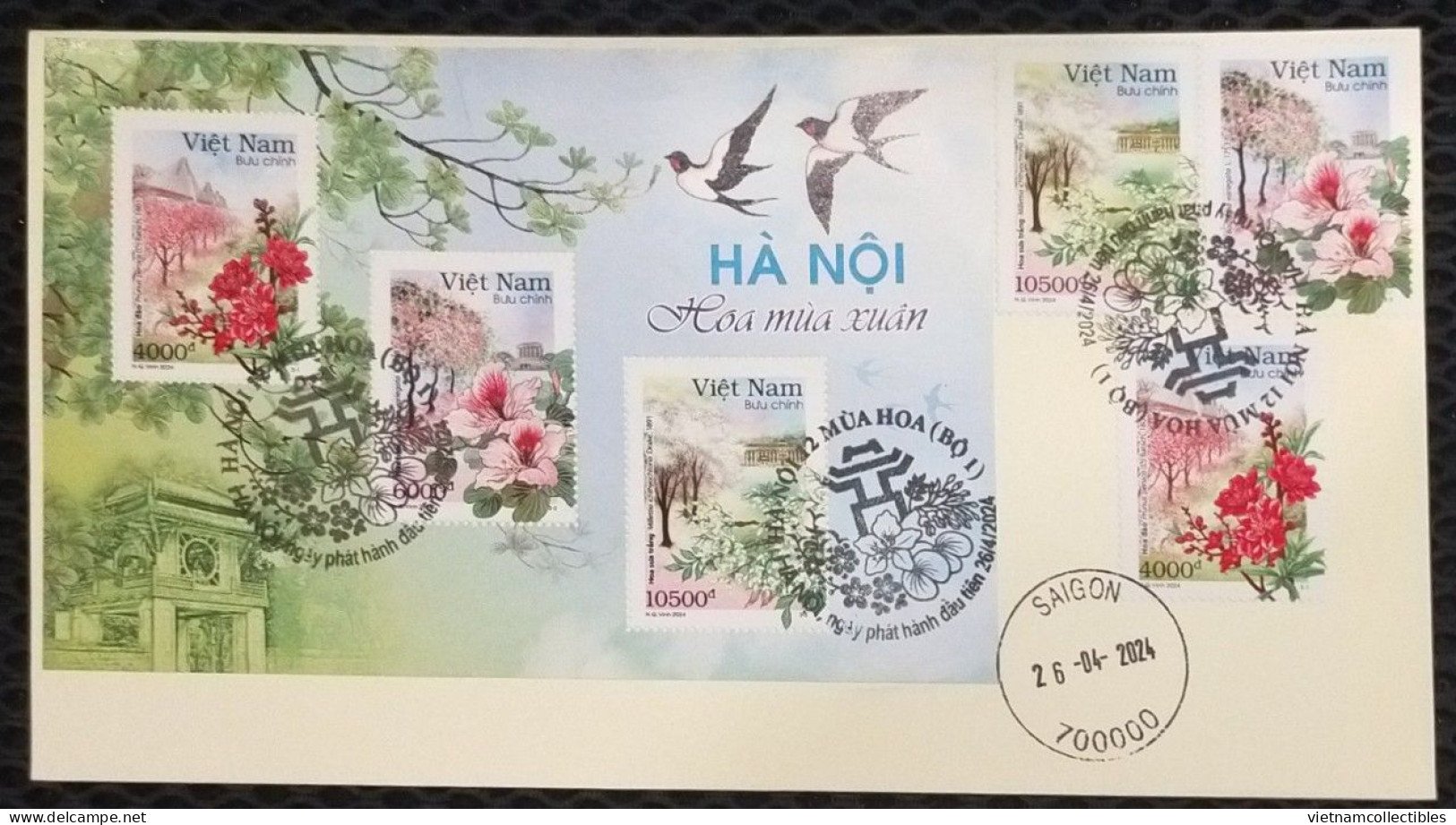 FDC Viet Nam Vietnam With Perf Stamps & Sheetlet 2024: 12 Flower Seasons In Hanoi (series 1) / Bird / Bridge (Ms1188) - Viêt-Nam