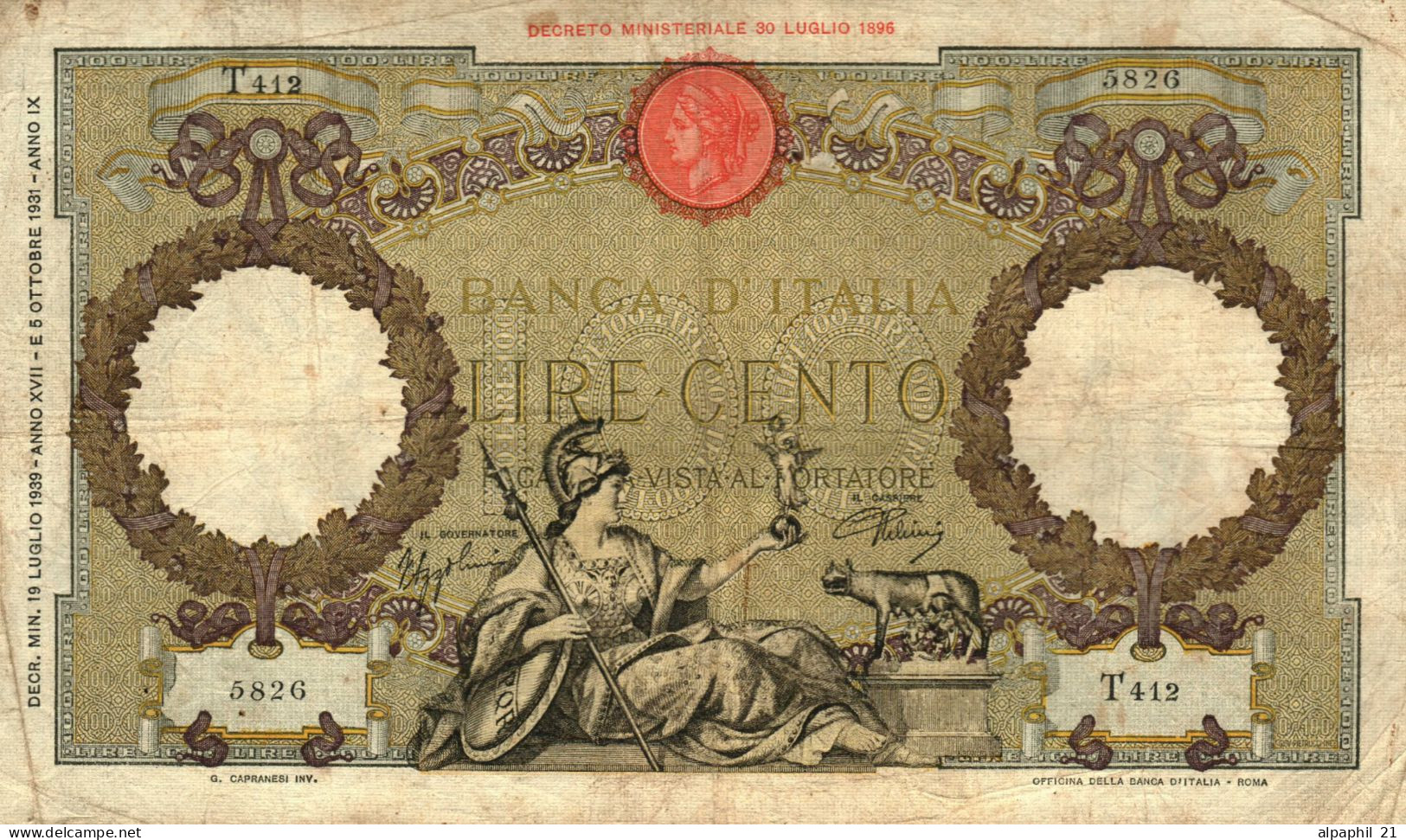 100 LIRE CAPRANESI AQUILA ROMANA FASCIO ROMA - 100 Liras