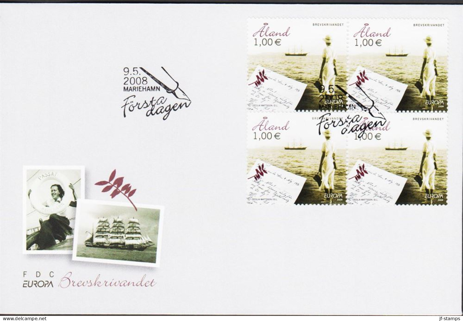 2008. ÅLAND. Europa The Letter In 4block On FDC.  (Michel 294) - JF544697 - Aland