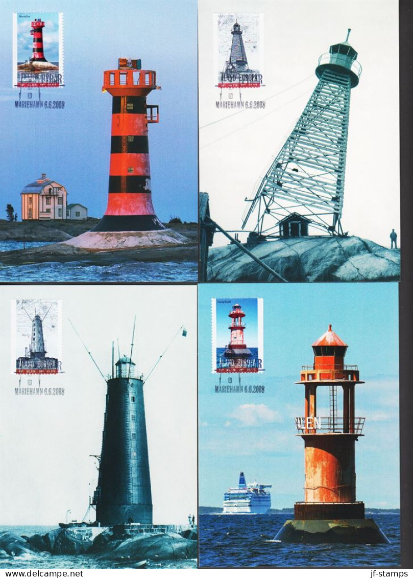2008. ÅLAND. Lighthouses In Complete Set On MAXICARDS FDC.  (Michel 296-299) - JF544698 - Aland