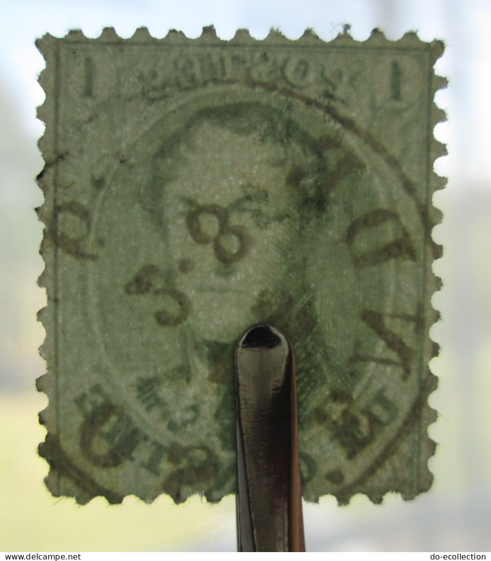 BELGIQUE Timbre 1863 1c Perf 12 1/2 Belle Oblitération OSTENDE Leopold I Belgie Belgium Timbre Stamp - 1863-1864 Medallones (13/16)