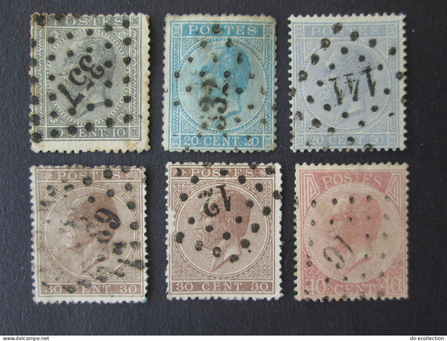BELGIQUE 6 Timbres 1865-1866 Oblitération 12/16/89/141/332/357 10c 20c 30c 40c Leopold I Belgie Belgium Timbre Stamps - 1865-1866 Profile Left