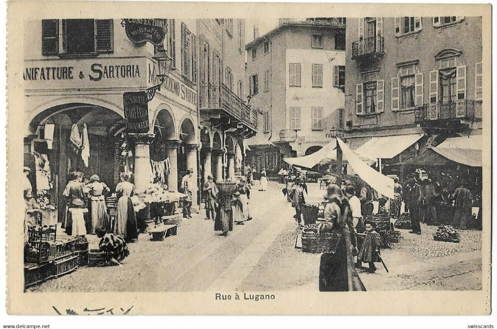 LUGANO Belebter Markttag, Coiffeur, Farmacia 1925 - Lugano