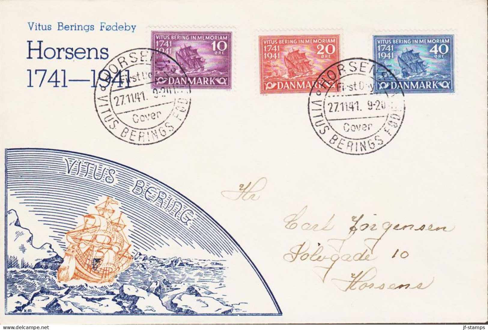 1941. DANMARK. VITUS BERING Complete Set On FDC KØBENHAVN 27.11.41. Beautiful Cachet With... (Michel 266-268) - JF544727 - FDC