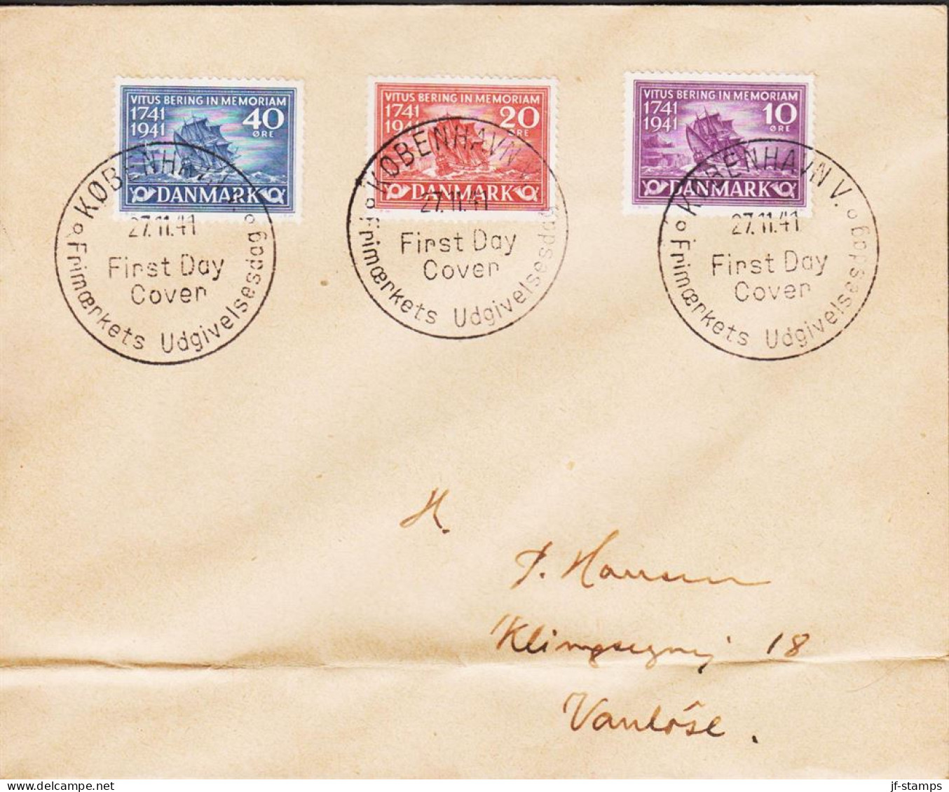 1941. DANMARK. VITUS BERING Complete Set On FDC KØBENHAVN 27.11.41.  (Michel 266-268) - JF544728 - FDC