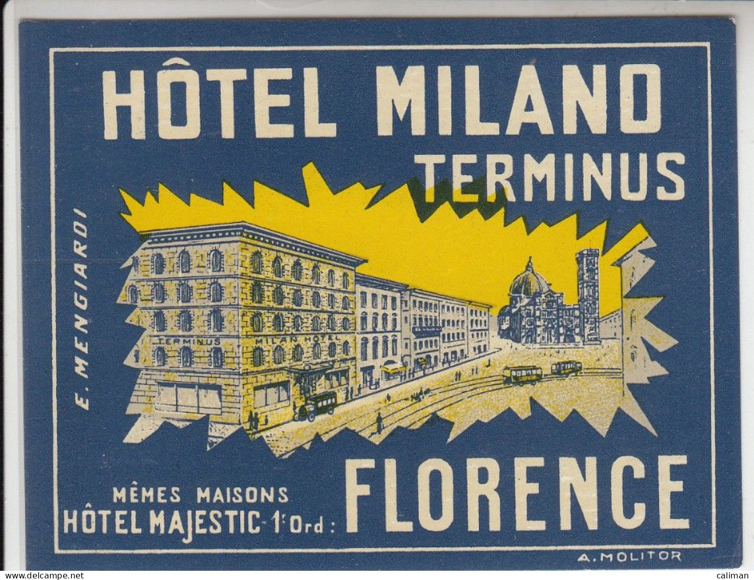 ETICHETTA LABEL ORIGINALE ALBERGO HOTEL MILANO TERMINUS FLORENCE FIRENZE - Other & Unclassified
