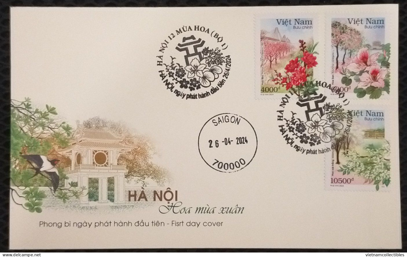 FDC Viet Nam Vietnam With Perf Stamps 2024: 12 Flower Seasons In Hanoi (series 1) / Bridge / Architecture (Ms1188) - Vietnam