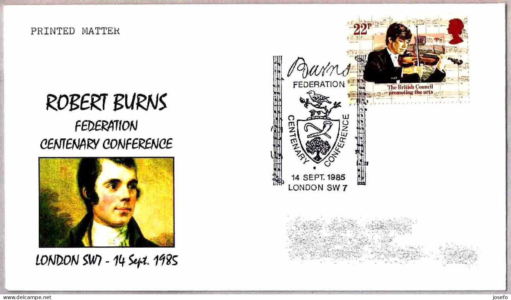 Poeta ROBERT BURNS. London 1985 - Escritores