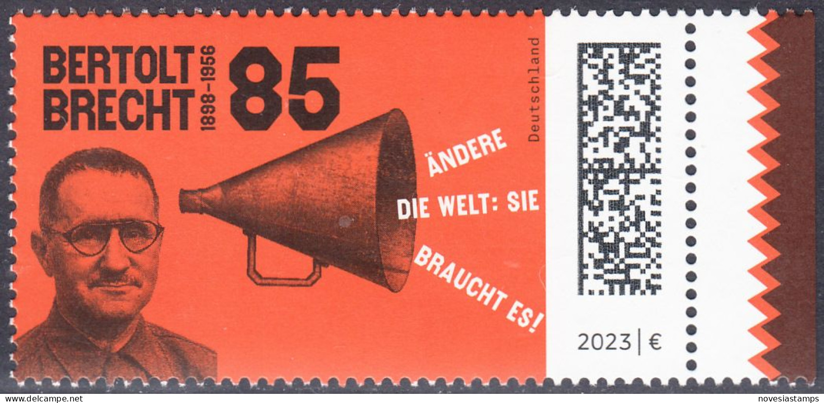 !a! GERMANY 2023 Mi. 3749 MNH SINGLE W/ Right Margin (b) - Bertold Brecht, Dramatist - Ongebruikt