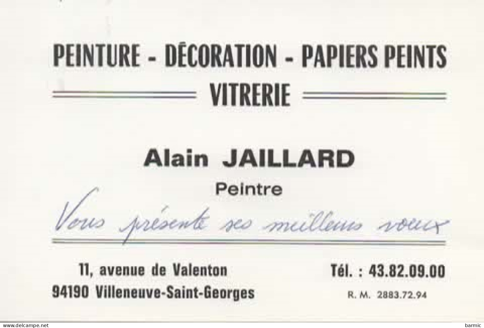 CARTE DE VISITE, ALAIN JAILLARD, VILLENEUVE ST GEORGES, PEINTURE, DECORATION, PAPIERS PEINTS, VITRERIE COULEUR REF 15846 - Visiting Cards