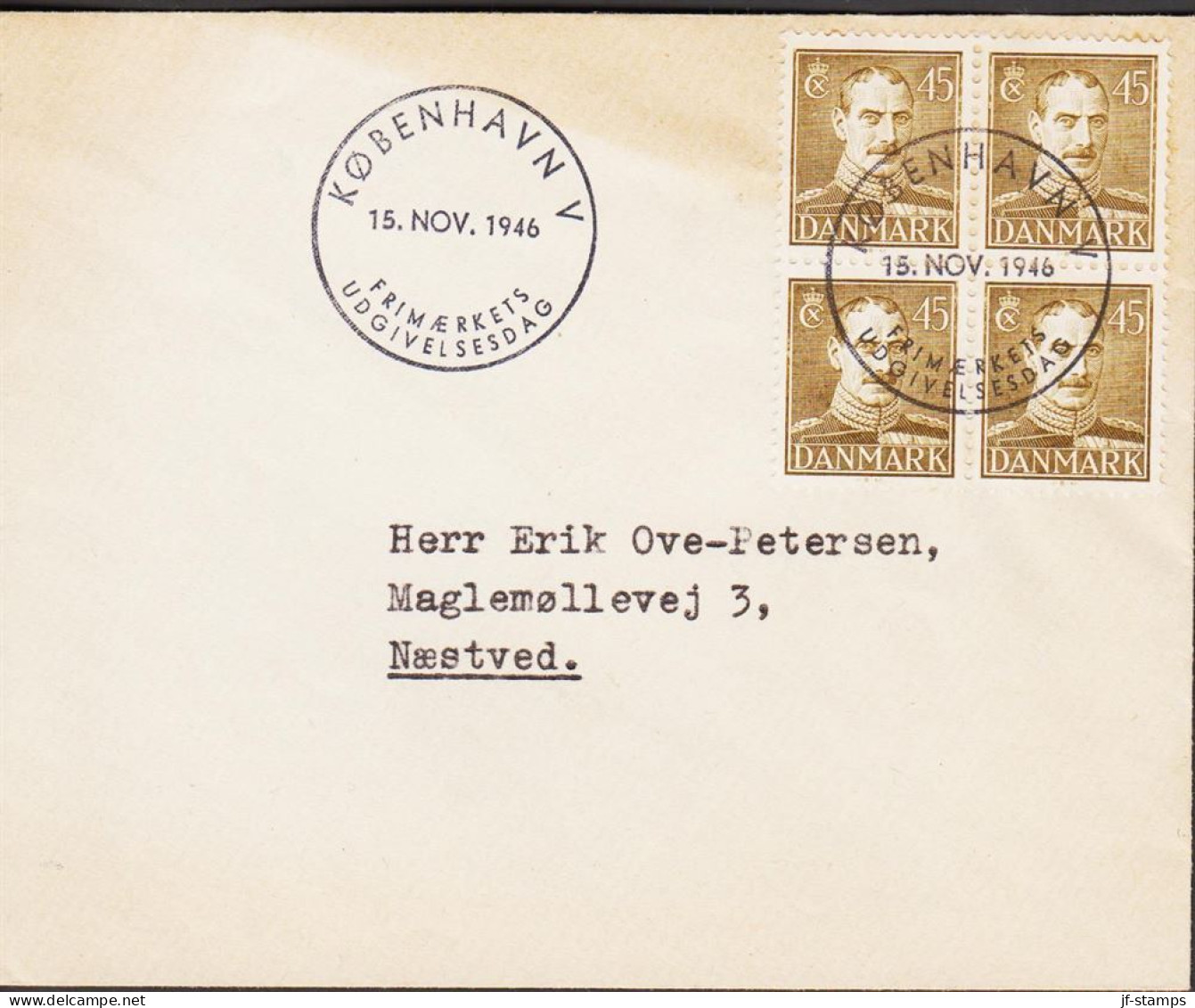 1946. DANMARK. CHRISTIAN X 45 ØRE In 4block On FDC KØBENHAVN 8.6.43.   (Michel 292) - JF544748 - FDC