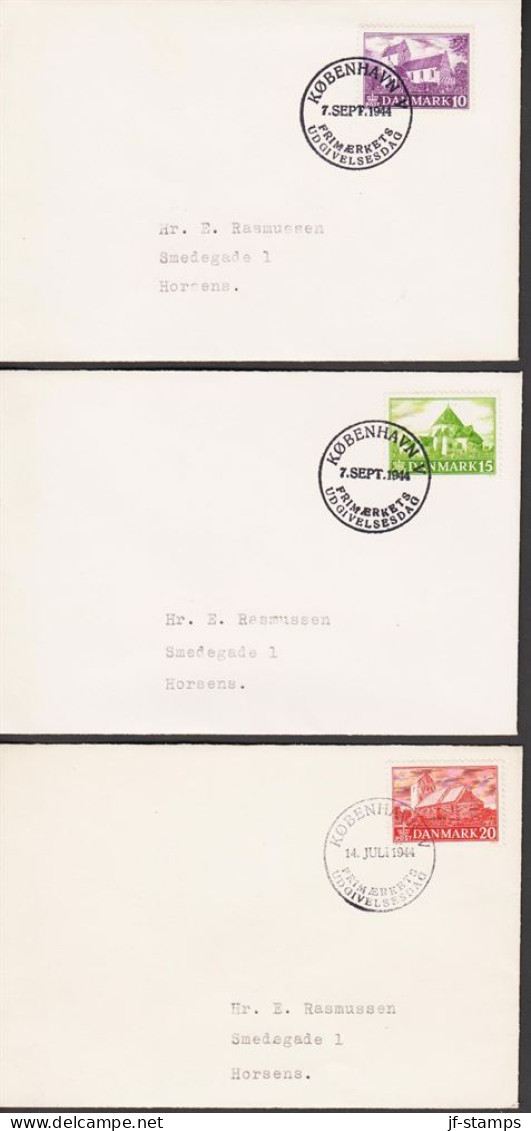 1944. DANMARK. Local Churches In Complete Set On 3 FDCs  KØBENHAVN 7. SEPT. 1944.   (Michel 282-284) - JF544758 - FDC