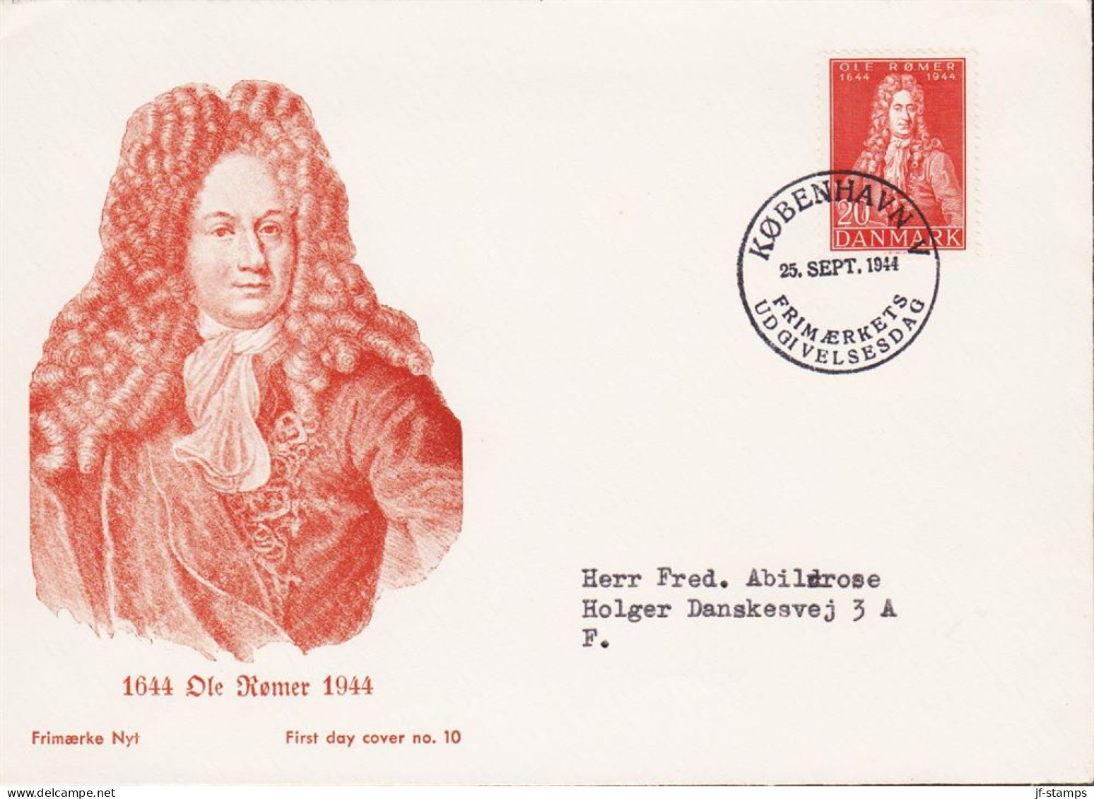 1944. DANMARK. OLE RØMER 20 ØRE On FDC KØBENHAVN 25. SEPT. 1944. . Fine Cachet With Painting ... (Michel 285) - JF544760 - FDC