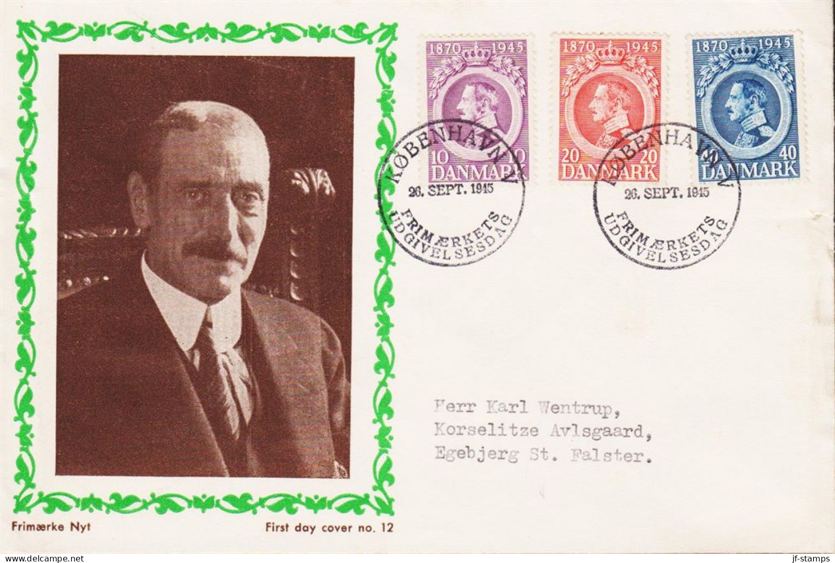 1945. DANMARK. Christian X 75 YEARS In Complete Set On FDC (tear)  KØBENHAVN 26. SEPT. 19... (Michel 286-288) - JF544762 - FDC