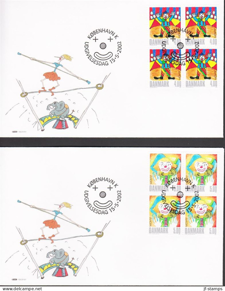 2002. DANMARK. EUROPA Circus Complete Set In 4blocks On FDC 15.5.2002.  (Michel 1310-1311) - JF544777 - Lettres & Documents